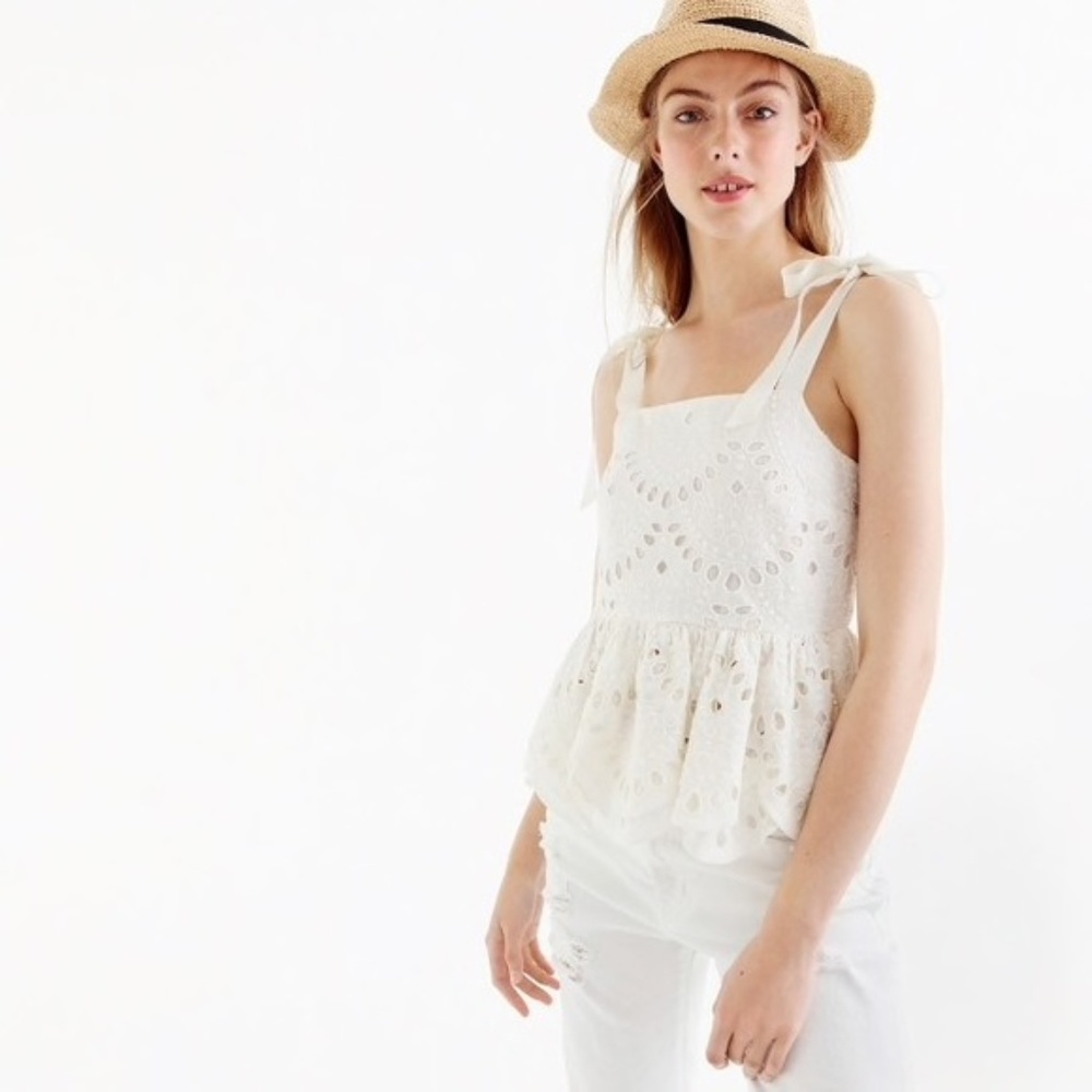 J. Crew Tie-Shoulder Eyelet Top Size 0P